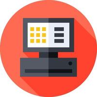 A flat icon of a computer monitor with a keyboard and a calculator vector
