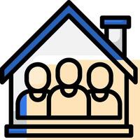 A family is sitting in a house with a blue and white outline vector