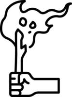 A hand holding a burning torch with a flame coming out of it vector