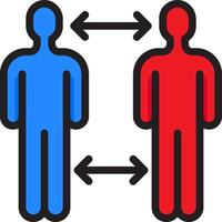 Two people are facing each other with arrows pointing to the right vector