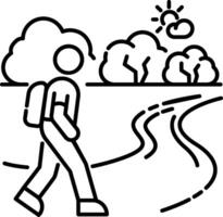 A man walking on a path with a backpack vector