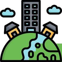 A cartoon city with buildings and clouds vector