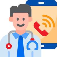 A doctor is holding a phone with a call icon vector