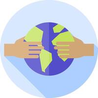 Hands holding the earth in a flat design vector