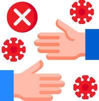 Two hands shaking hands with red and blue viruses vector