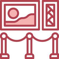 A red and white icon of a man standing in front of a wall vector