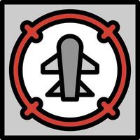 A red and black icon of a plane in a circle vector