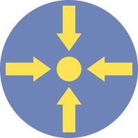 A blue circle with yellow arrows pointing in different directions vector