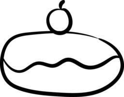 A black and white drawing of a cake with a cherry on top vector