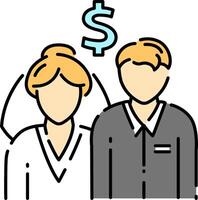 A man and woman are standing next to each other with a dollar sign above them vector