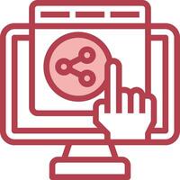 A hand pointing at a computer screen with a red dot vector