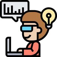 A person with glasses and a laptop computer vector