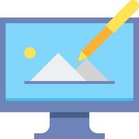A computer monitor with a pencil and a mountain vector