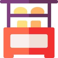 A red and orange food warmer with a sign on it vector