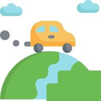 A car driving over a hill with clouds and a river vector