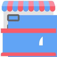 A blue and red awning with a shark on it vector