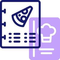 A pizza slice is on a menu and a notebook vector