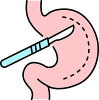 An illustration of a small stomach with a knife vector