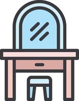 A table and chair with a mirror on it vector