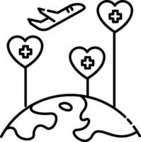 A plane flying over a globe with hearts and a heart vector