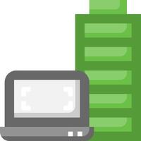 A laptop and a tower with green and white buildings vector