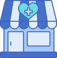 A blue and white medical store with a heart on the front vector