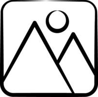 A black and white image of a mountain and sun vector