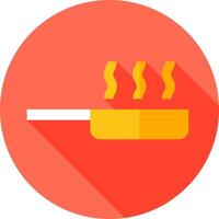 A flat icon of a frying pan with a piece of meat vector