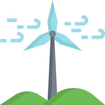 A wind turbine on a hill with clouds in the background vector