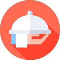 A flat icon of a hand holding a tray with a platter vector