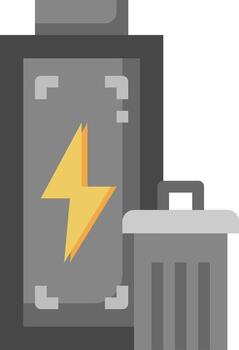 A battery with a lightning bolt on it and a trash can vector