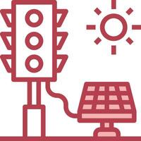A red and white sign with a solar panel and a traffic light vector