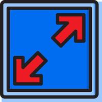 A blue square with two red arrows pointing in different directions vector