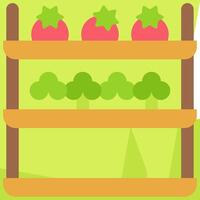 A wooden shelf with vegetables on it vector