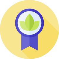 A green leaf badge with a long shadow vector