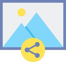 A flat icon with a mountain and a sun vector