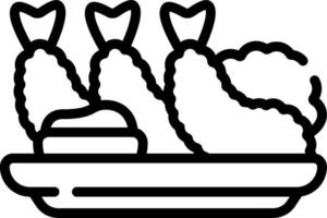 A black and white illustration of a plate with chicken vector