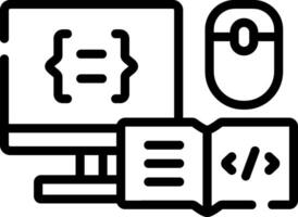 A computer monitor, mouse and book with a computer code vector