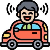 A man driving a car with a radio on it vector