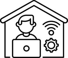 A man is working on a laptop in a house vector