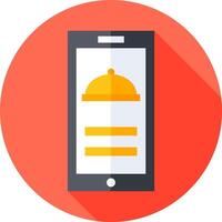 A flat icon of a phone with a food container on it vector