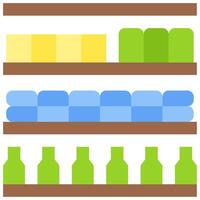 Shelves with bottles and other items vector