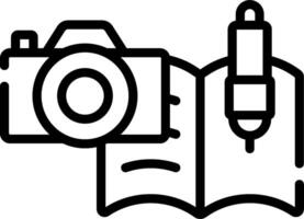 A camera and a book with a pen vector