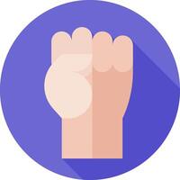 A fist with a long shadow on a purple circle vector