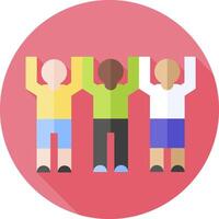 Three people holding hands in a circle with a pink background vector