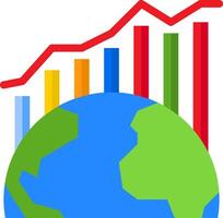 Global growth chart with a globe and bar graph vector