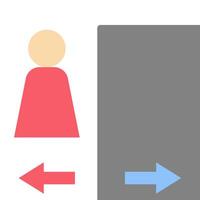 A person is standing in front of a mirror with an arrow pointing to the right vector