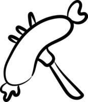 A black and white drawing of a sausage on a stick vector