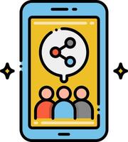 A smartphone with people on it and a social network icon vector