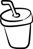 A black and white drawing of a cup with a straw vector